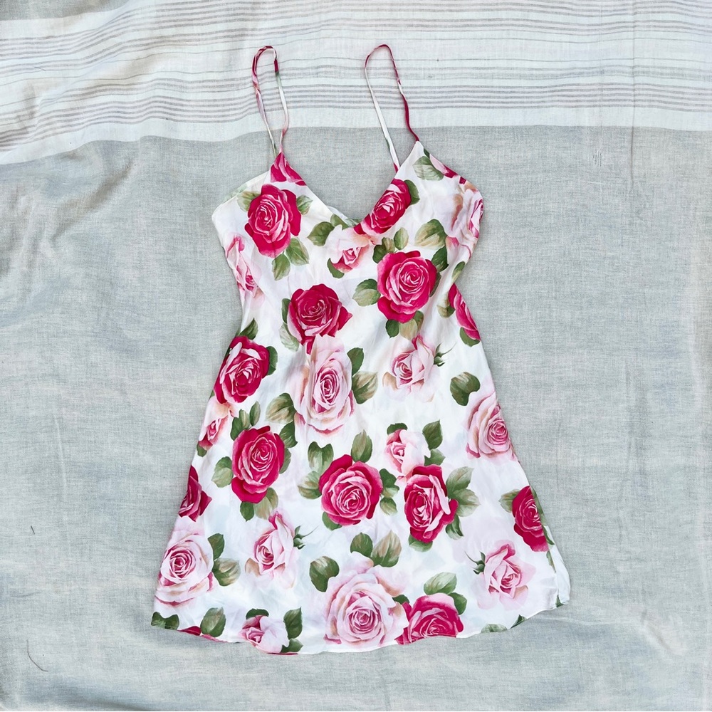 SILX by August Silk rose slip dress nightgown chemise pretty floral valentines
